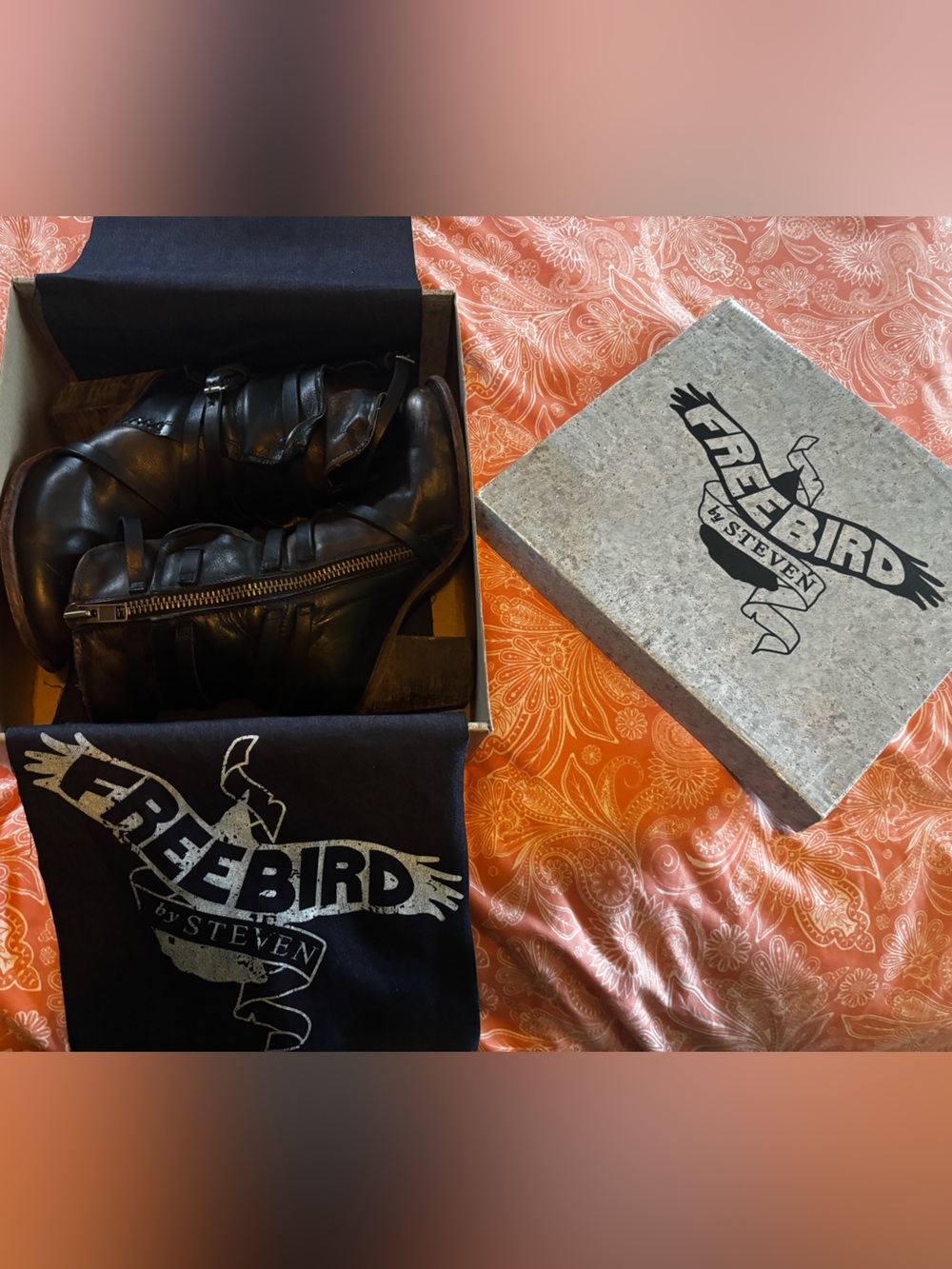Freebird by Steven Black Leather Zip & Buckle Ankle Boots